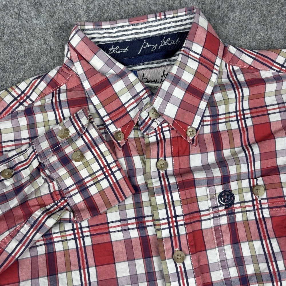 Wrangler George Strait Western Shirt Boys Large Red Plaid Button Up Cowboy Rodeo